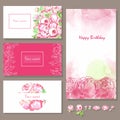 Design of greeting cards with peonies, a set of backgrounds for congratulations